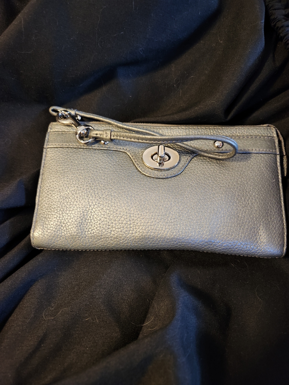 Project-Coach Leather Wristlet Clutch in Metallic Gray With Turnlock